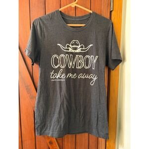 Lemon Lorraine's Cowboy Take Me Away Graphic Tee Charcoal Gray Western Shirt
